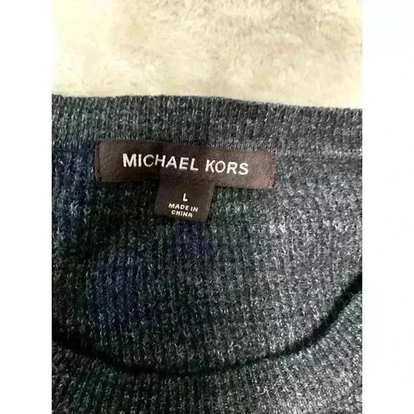 Michael Kors Mens Black Wool knit Pullover sweater Thermal Waffle Knit Large - Picture 6 of 8
